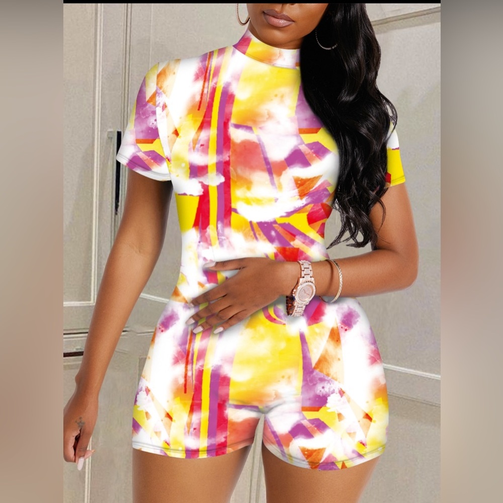 Turtleneck, tie-dye multicolor, one piece romper